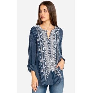 Johnny Was Jemah Blue Embroidered Top XS